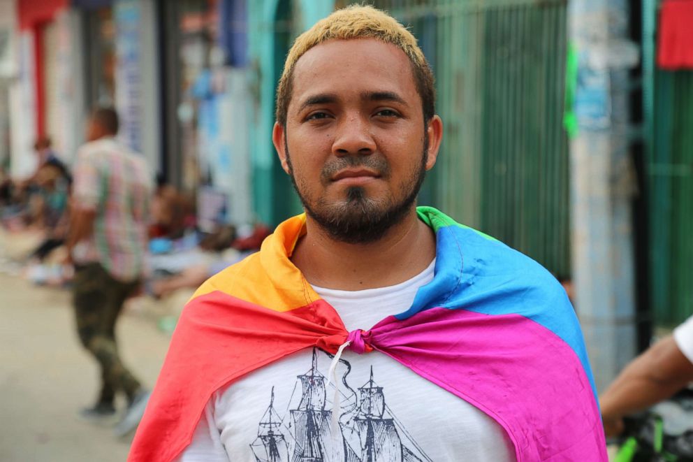 PHOTO: Cesar Mejia, 23, is joined the caravan from San Pedro Sula, Honduras, where there has been a lot of anti-LGBTQ violence.