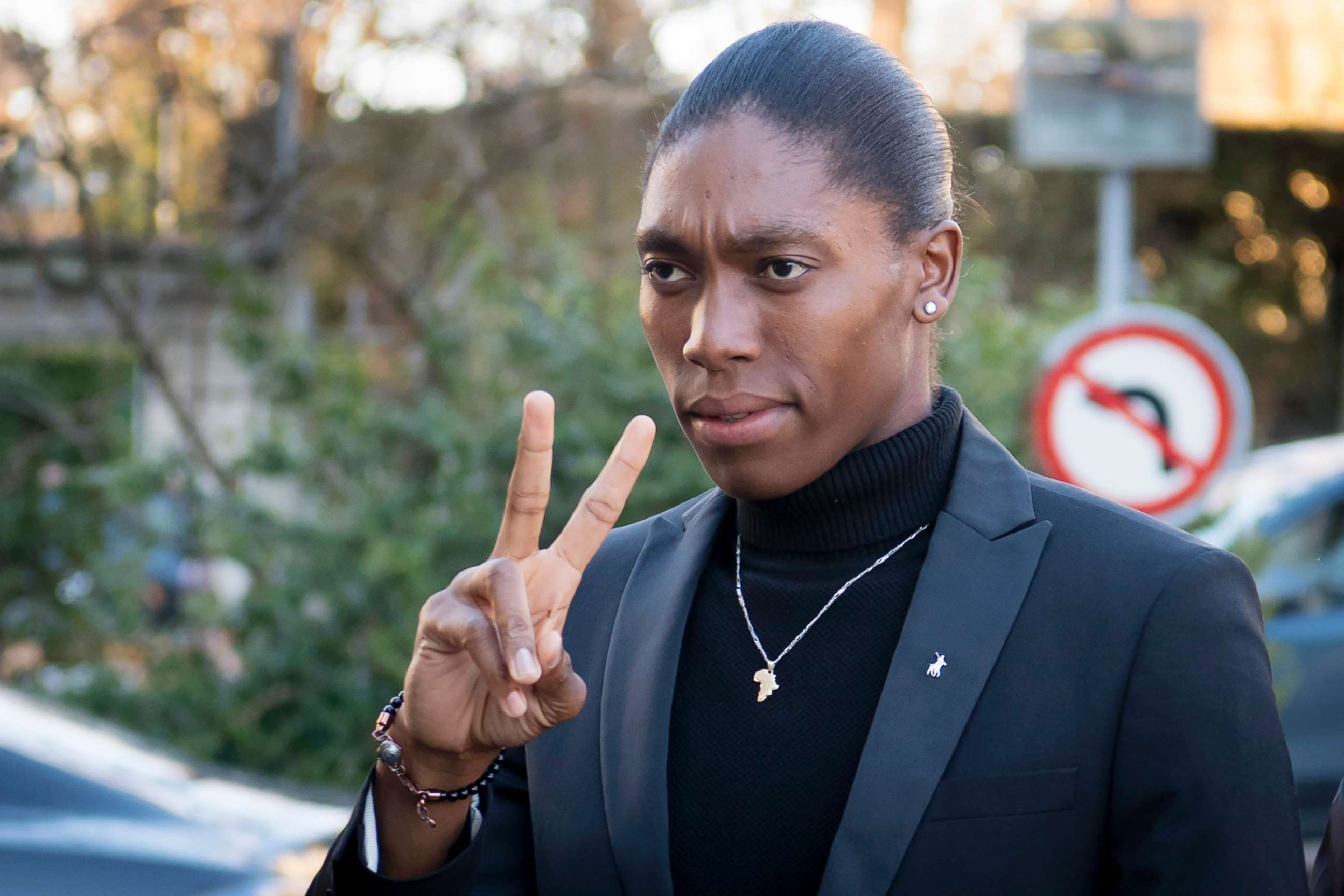 PHOTO: South Africa's runner Caster Semenya, current 800-meter Olympic gold medalist and world champion, arrives for the first day of her hearing at the international Court of Arbitration for Sport, CAS, in Lausanne, Switzerland, Feb. 18, 2019.