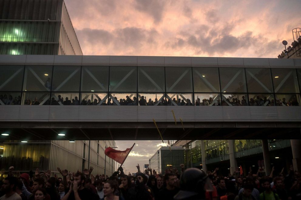 Nine leaders of the Catalan independence movement were jailed on Monday for sedition over their role in a failed independence bid, sparking mass protests across the region, Oct. 14, 2019, in Barcelona.