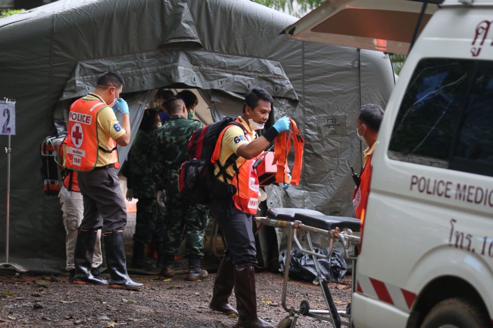 PHOTO: Rescuers and emergency responders who assisted in the rescue of four boys who were trapped in a Thailand cave.