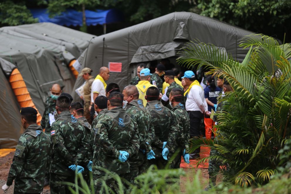 PHOTO: Rescuers and emergency responders who assisted in the rescue of four boys who were trapped in a Thailand cave.