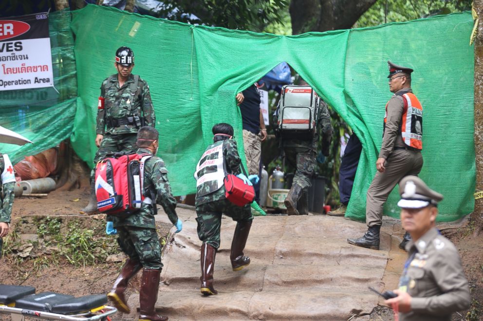 PHOTO: Rescuers and emergency responders who assisted in the rescue of four boys who were trapped in a Thailand cave.