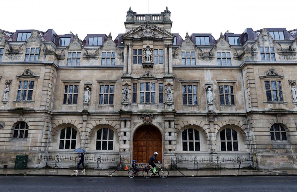 PHOTO: A statue of Cecil Rhodes, a 19th-century British colonialist, is seen outside the University of Oxford's Oriel College in Oxford, England, on June 18, 2020.