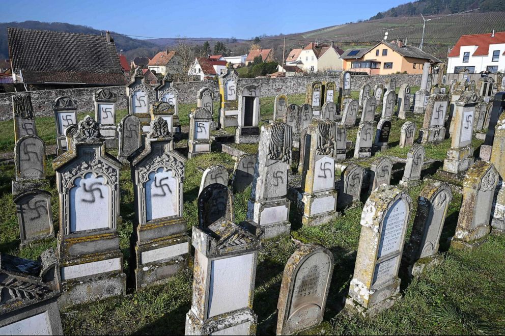 PHOTO: The Jewish Westhoffen cemetery near Strasbourg, eastern France, after 107 graves were found vandalized with swastikas and antisemitic inscriptions, Dec. 4, 2019.