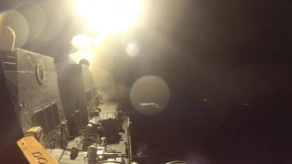 PHOTO: In this still photo from a U.S. Navy video, the USS Michael Murphy launches Tomahawk cruise missiles as part of U.S. strikes against Iran on June 10, 2026.