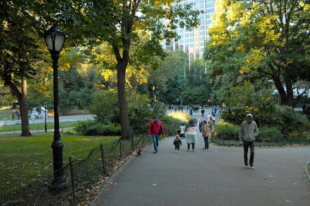 PHOTO: People walk through Central Park in New York, Oct. 16, 2024.