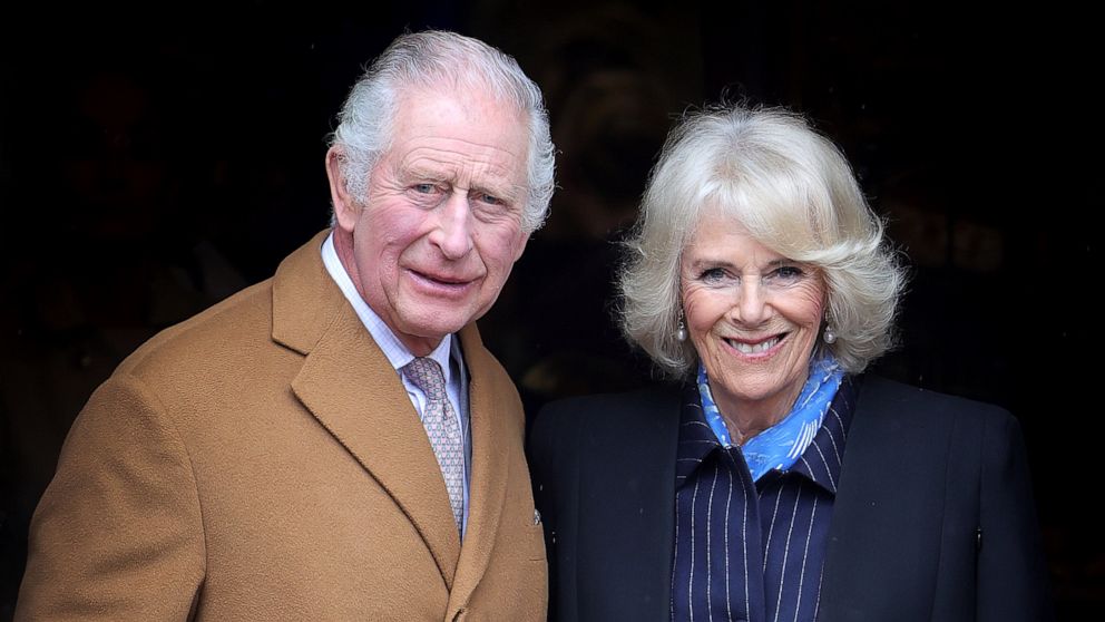 PHOTO: King Charles III and Camilla, Queen Consort visit Talbot Yard Food Court on April 5, 2023, in Malton, England.