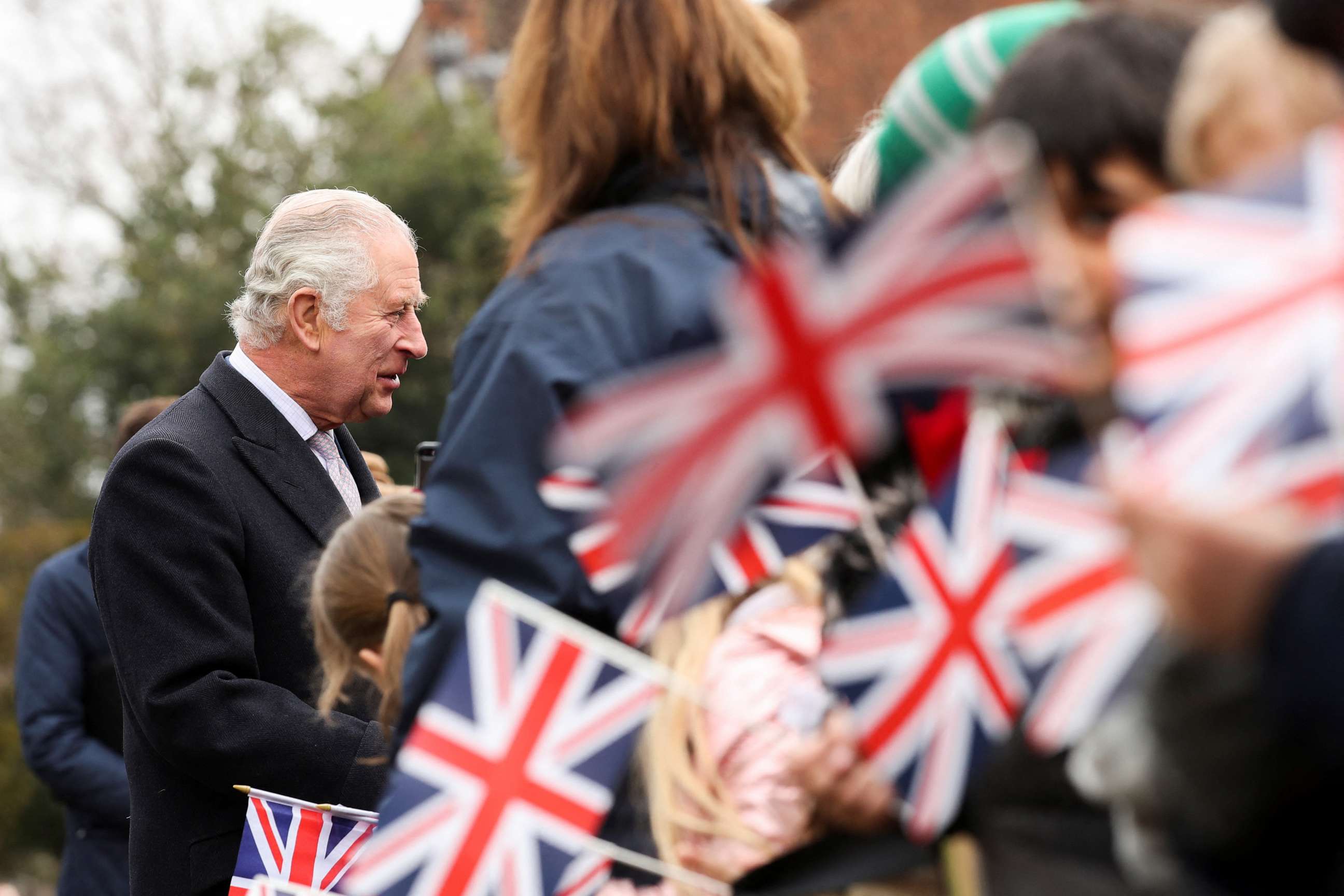 PHOTO: Britain's King Charles greets people as he and Queen Camilla visit Colchester Castle in Colchester, Britain, March 7, 2023.