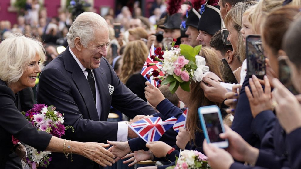 PHOTO: King Charles III meets well wishers as he arrives for a visit to Hillsborough Castle, Co Down in Northern Ireland, Sept. 13, 2022.