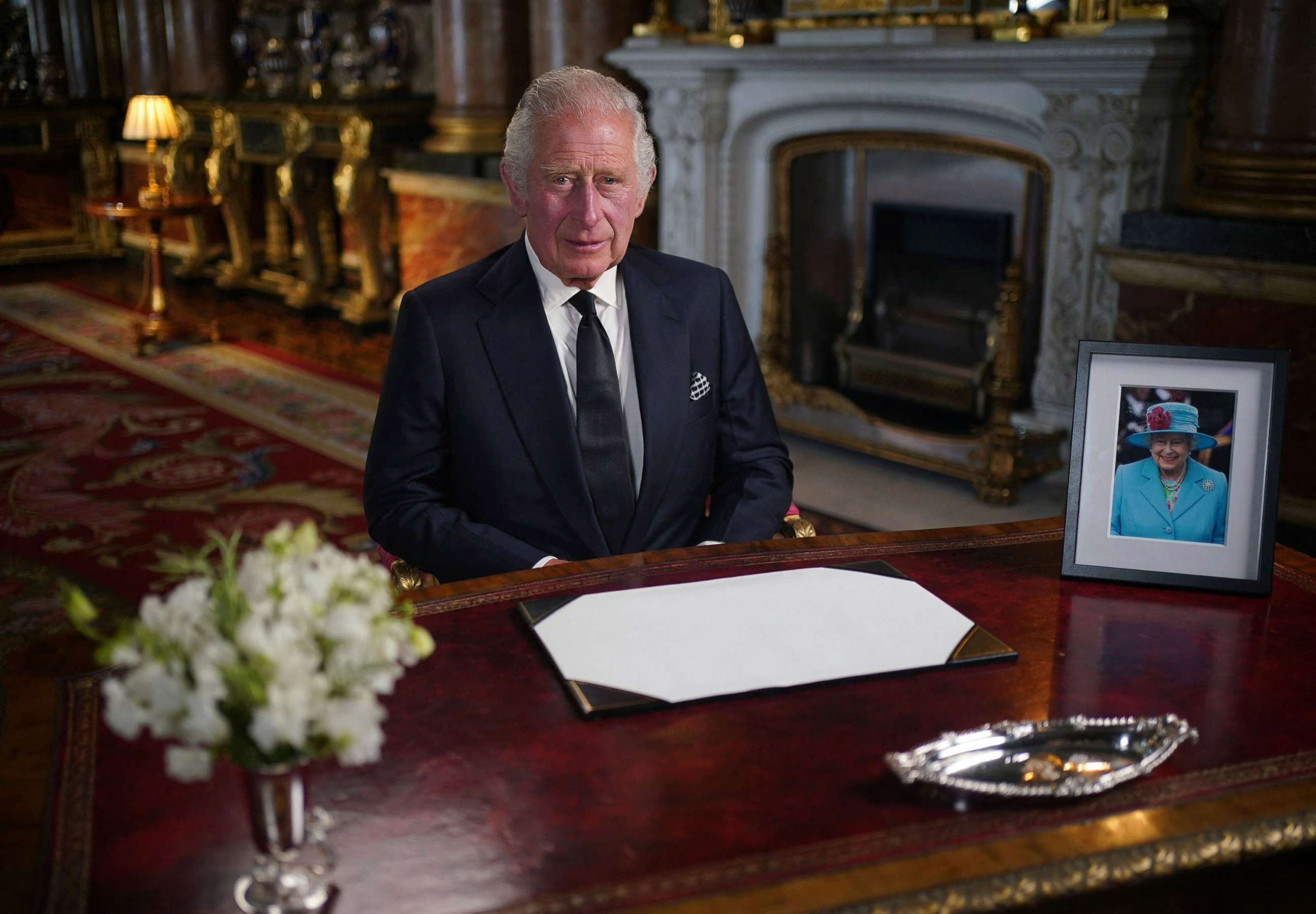 PHOTO: Britain's King Charles III makes a televised address to the Nation and the Commonwealth from the Blue Drawing Room at Buckingham Palace in London on Sept. 9, 2022, a day after Queen Elizabeth II died at the age of 96.