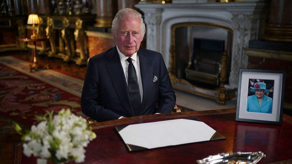 PHOTO: Britain's King Charles III makes a televised address to the Nation and the Commonwealth from the Blue Drawing Room at Buckingham Palace in London on Sept. 9, 2022, a day after Queen Elizabeth II died at the age of 96.