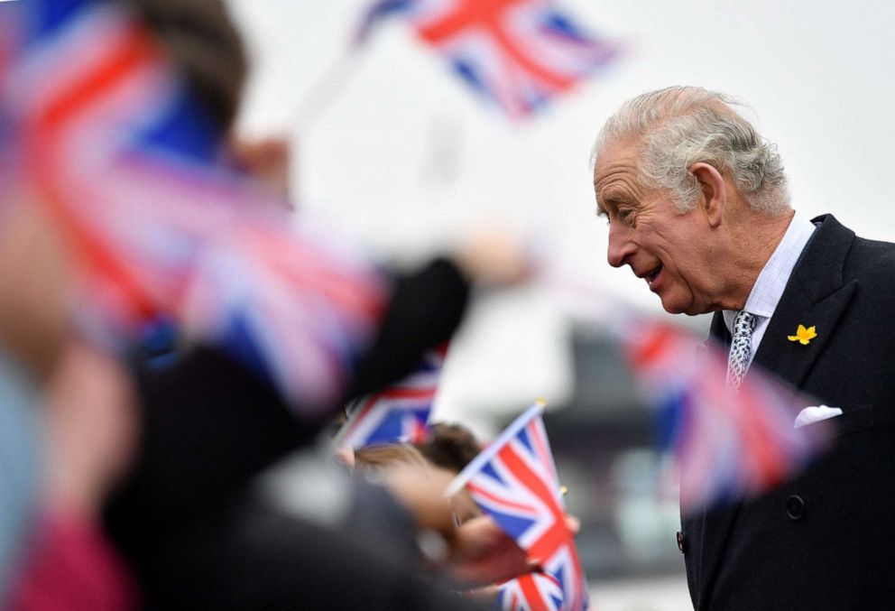 PHOTO: In this file photo taken on March 1, 2022, Britain's Prince Charles, Prince of Wales greets members of the public outside the Pier during his visit to Southend, eastern England.