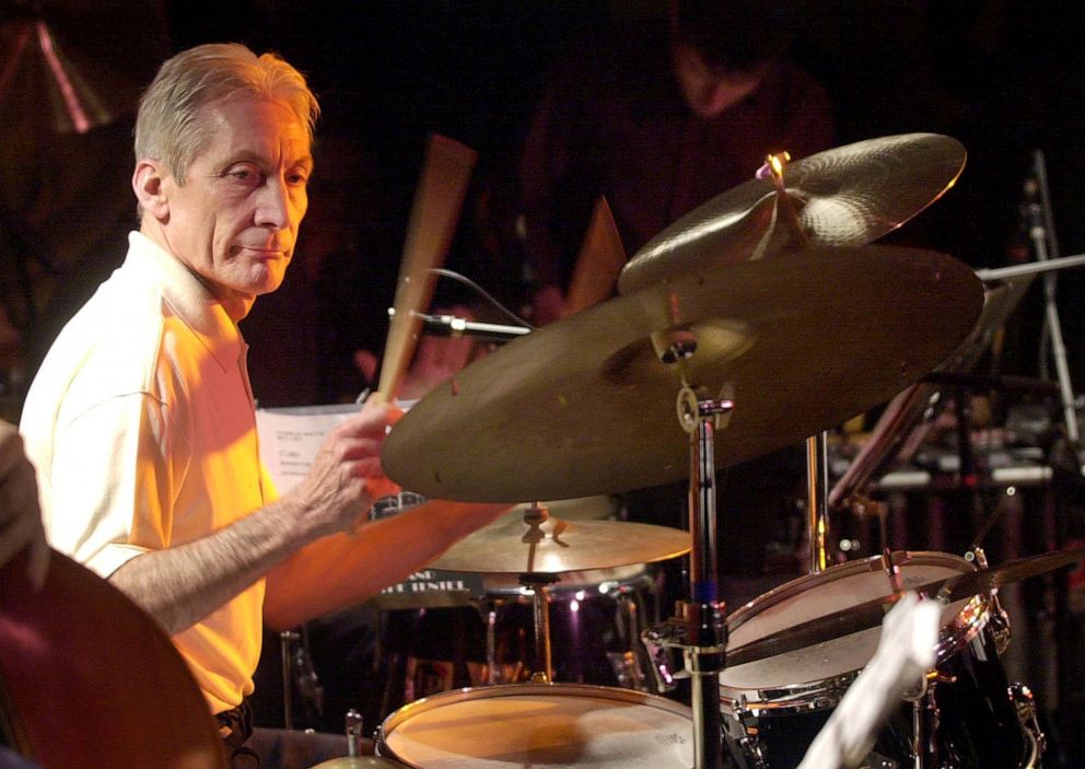 PHOTO: Rolling Stones member Charlie Watts performs on the drums during his concert in Barcelona, Nov. 24, 2001.