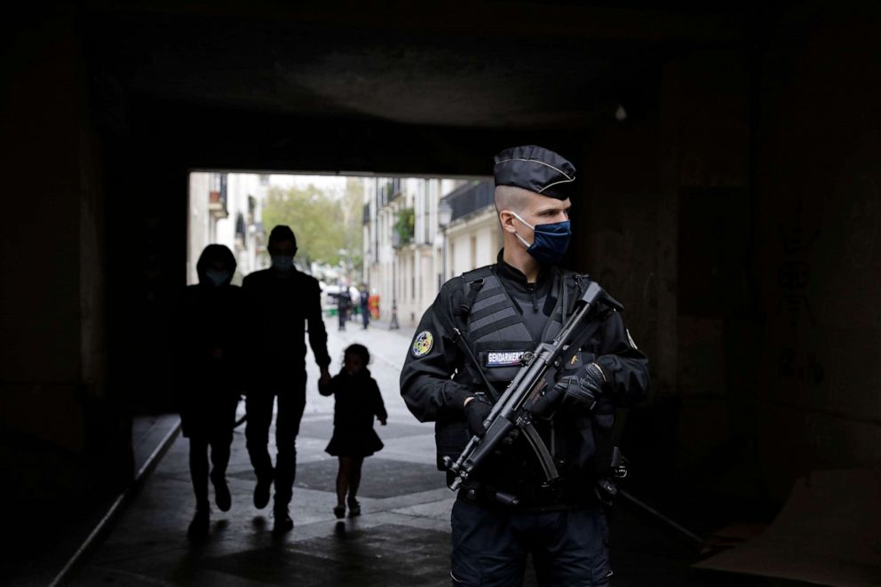 PHOTO: A French gendarme guards a street after a knife attack near the former offices of satirical newspaper Charlie Hebdo in Paris, Sept. 25, 2020.