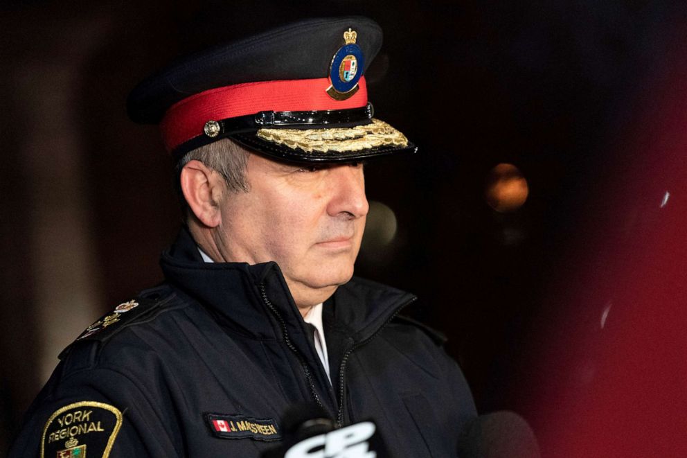 PHOTO: York Regional Police Chief Jim MacSween updates the media at the scene of a shooting in Vaughan, Ontario, Dec. 18, 2022.
