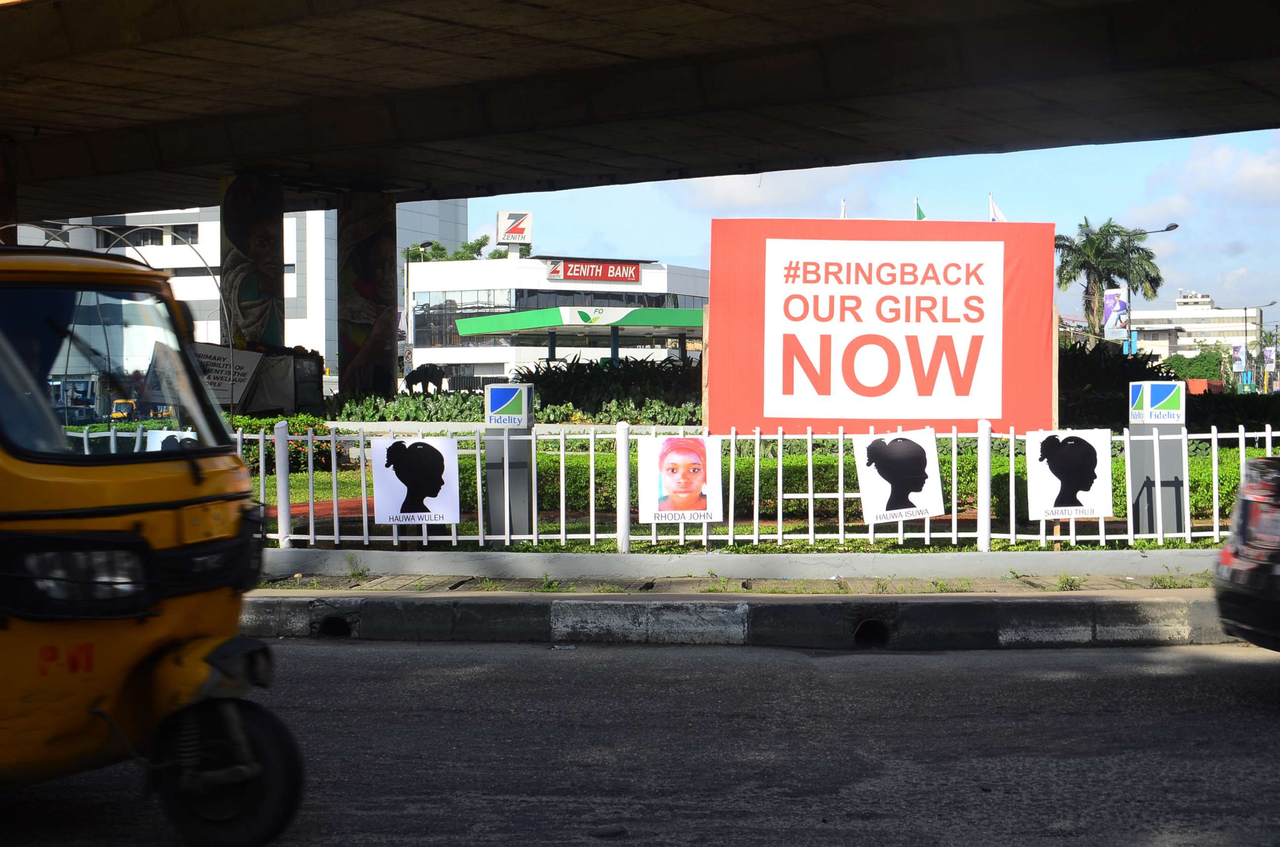 PHOTO:Posters supporting the #BringBackOurGirls movement are seen at the Falomo Roundabout in the Ikoyi neighborhood of Lagos, Nigeria, on Oct. 5, 2019.