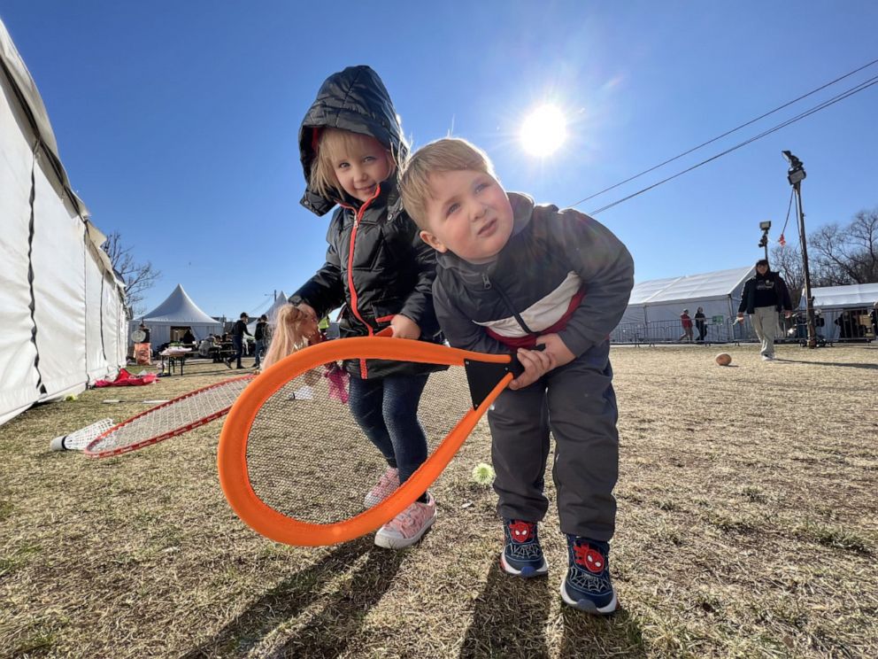 PHOTO: Children play at a refugee camp in Slovakia.