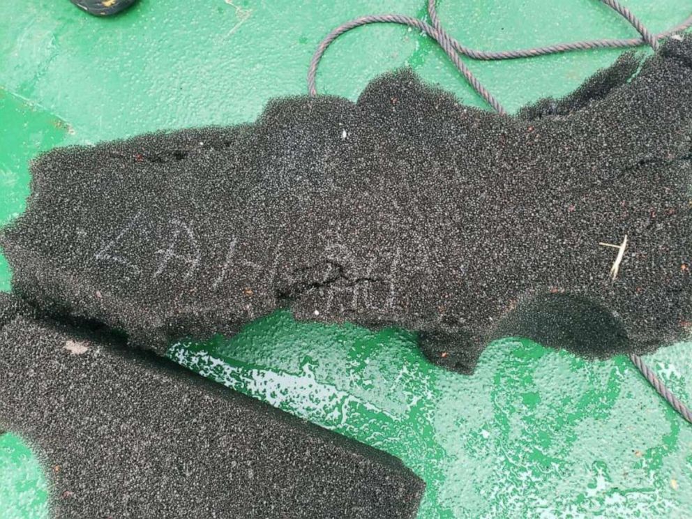 PHOTO: A handout photo released by the Chilean Air Force on Dec. 11, 2019, shows a part of a fuel tank, allegedly from the C-130 Hercules military transport plane that went missing with 38 people aboard, found at sea near Chile.