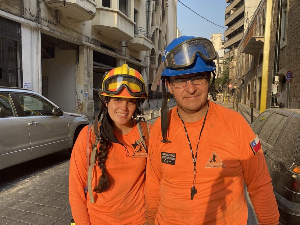 PHOTO: Francisco Lermanda, head of the Chilean rescue team looking for life inside a collapsed building in Beirut, and Claudia, a Chilean rescue team member, were applauded for their effort despite coming up empty in the search.