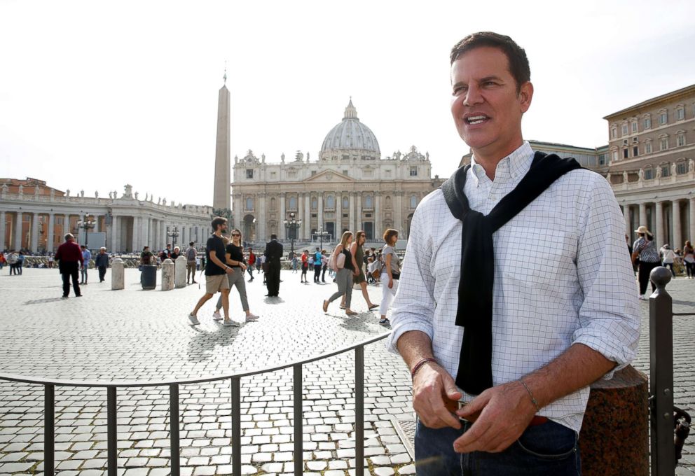 PHOTO: Chilean victim of clerical sexual abuse Juan Cruz speaks during an interview ahead of his meeting with Pope Francis, outside the Vatican in Rome, April 24, 2018.