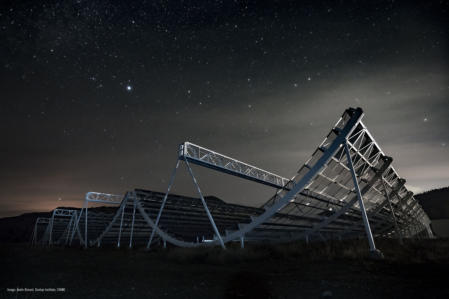 PHOTO: The Canadian Hydrogen Intensity Mapping Experiment radio telescope, known as CHIME, is pictured in an undated handout photo.