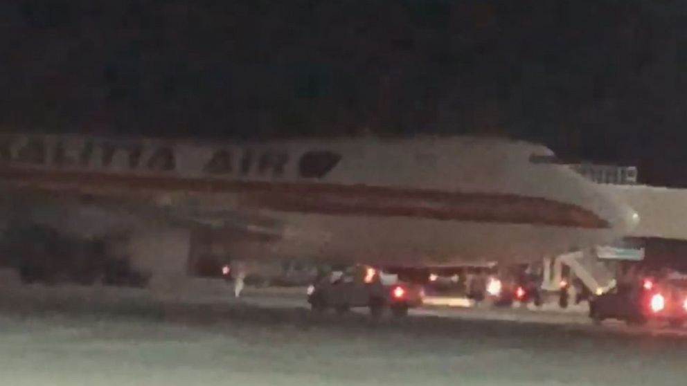 PHOTO: A U.S. government chartered flight evacuating American consulate staffers and private U.S. citizens from the coronavirus epicenter of Wuhan, China, arrives at Anchorage International Airport en route to California, Jan, 28, 2020.