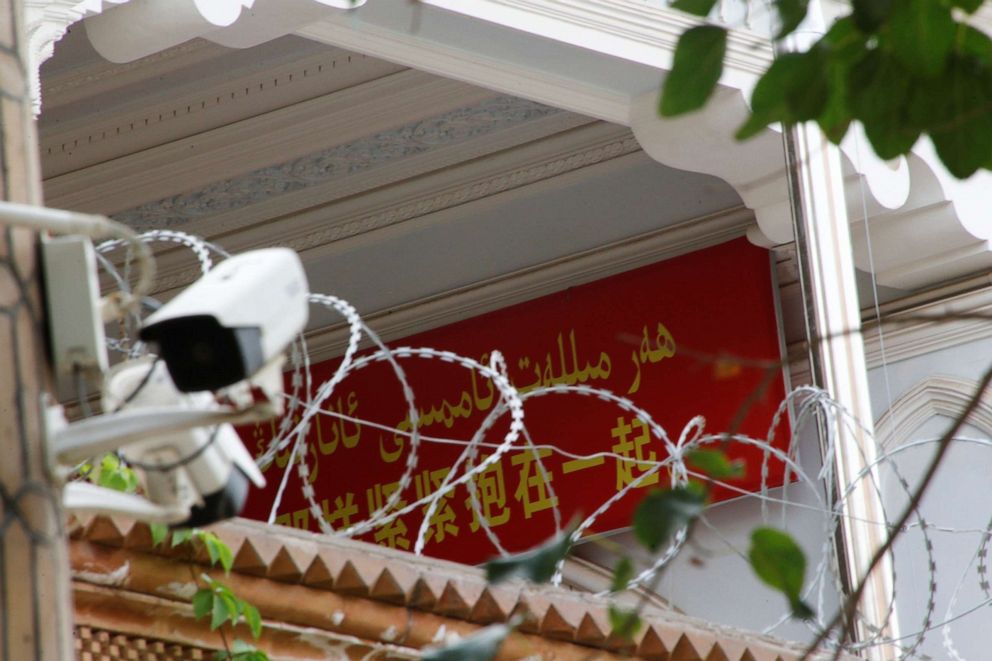 PHOTO: A security camera are placed on the walls of a mosque in the Old City in Kashgar, Xinjiang Uighur Autonomous Region, China, Sept. 6, 2018.