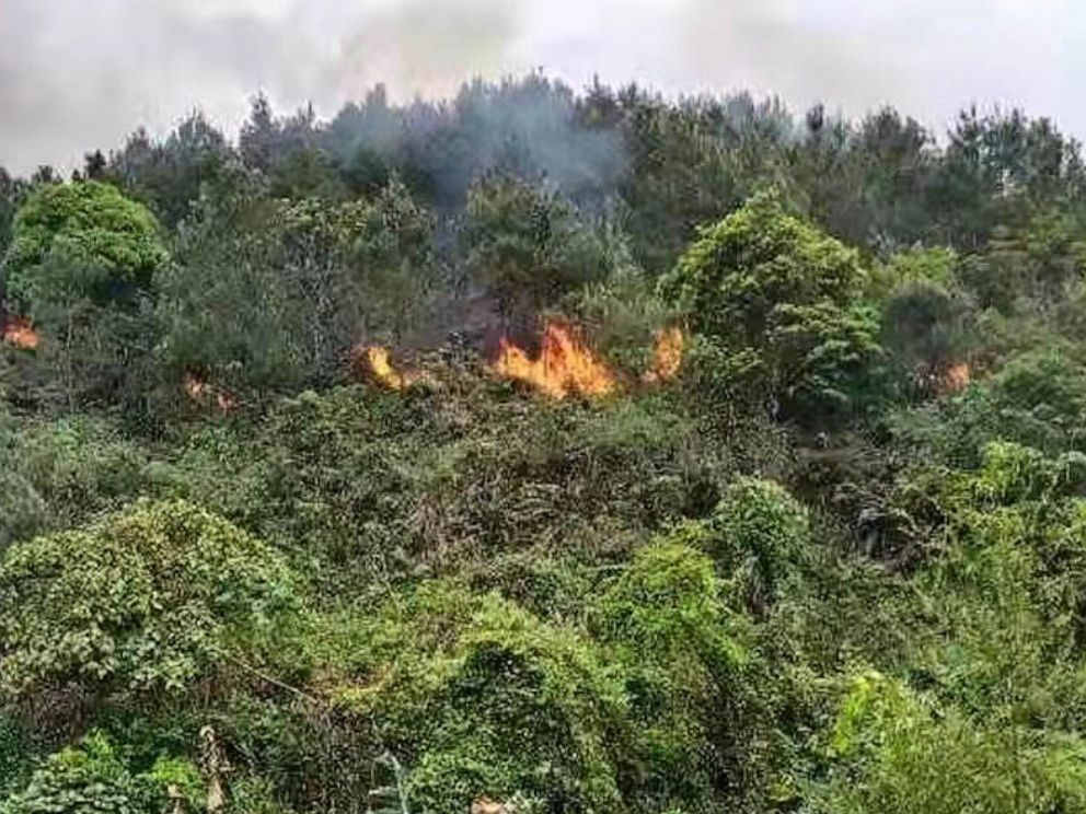 PHOTO: A photo taken with a mobile phone shows the plane crash site in Guangxi, China, March 21, 2022.