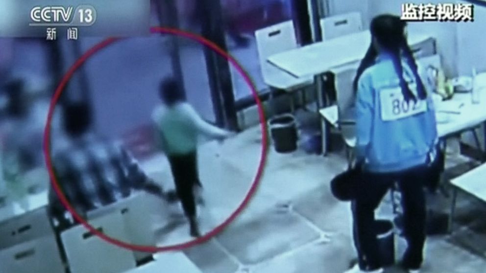 PHOTO: A woman was caught on camera tripping a four-year-old boy at a restaurant in northern China, according to Chinese media.