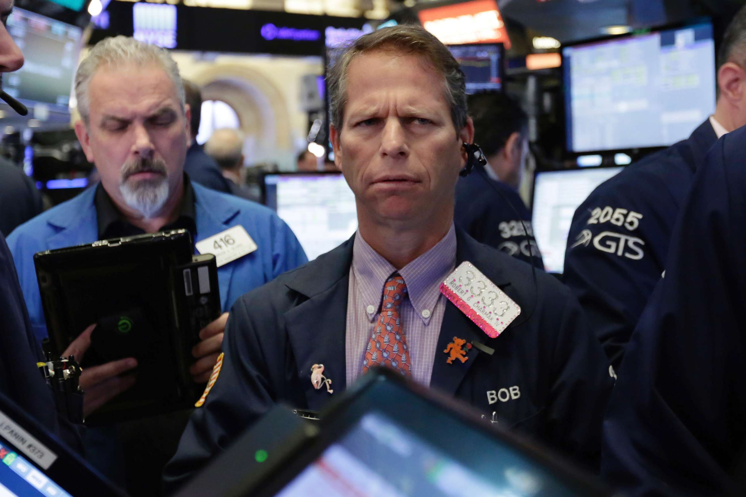 PHOTO: Trader Robert Charmak works on the floor of the New York Stock Exchange, Friday, June 15, 2018.