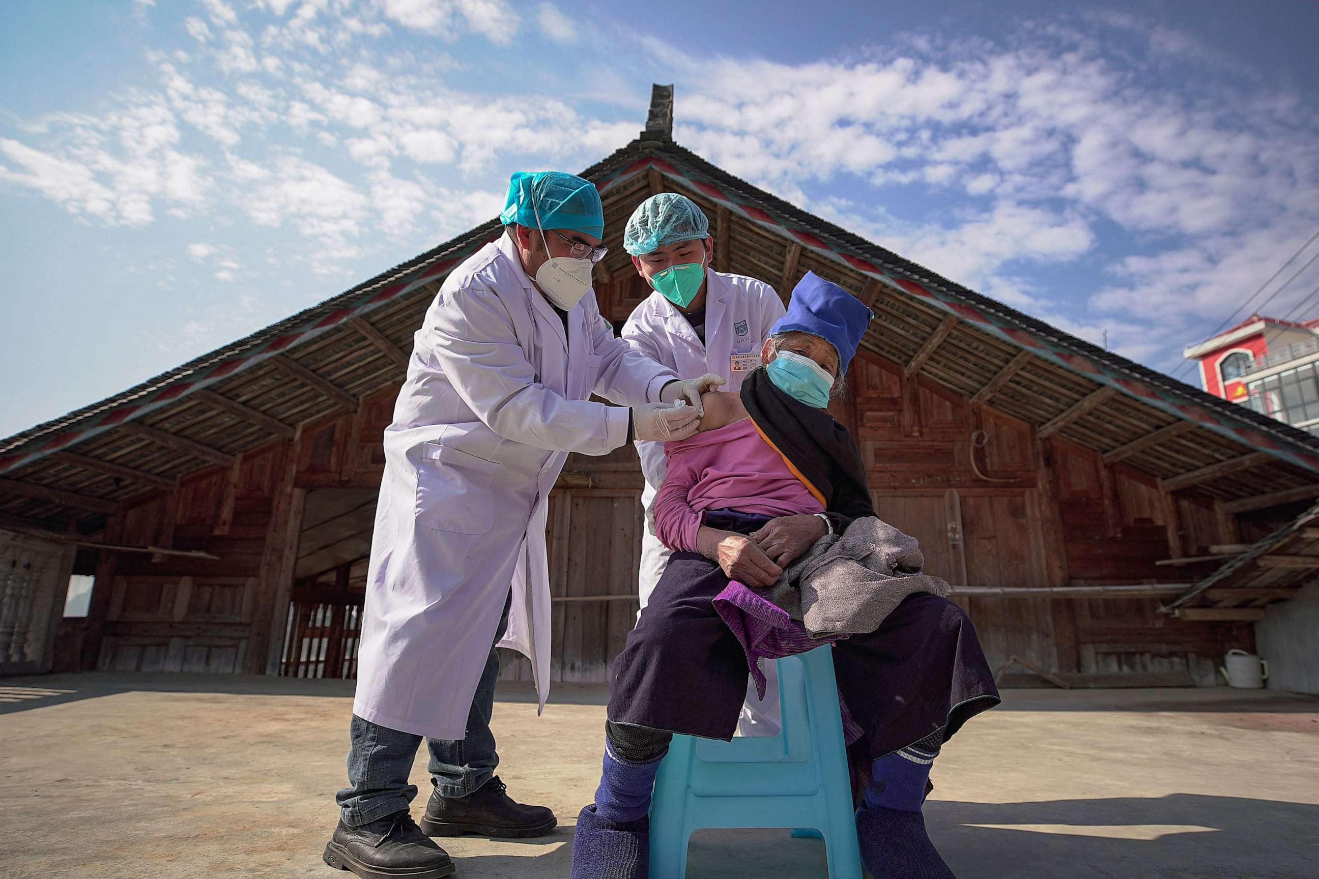 PHOTO: An elderly woman receives a COVID-19 vaccine in Danzhai, in China's southwestern Guizhou province, on Dec. 21, 2022.