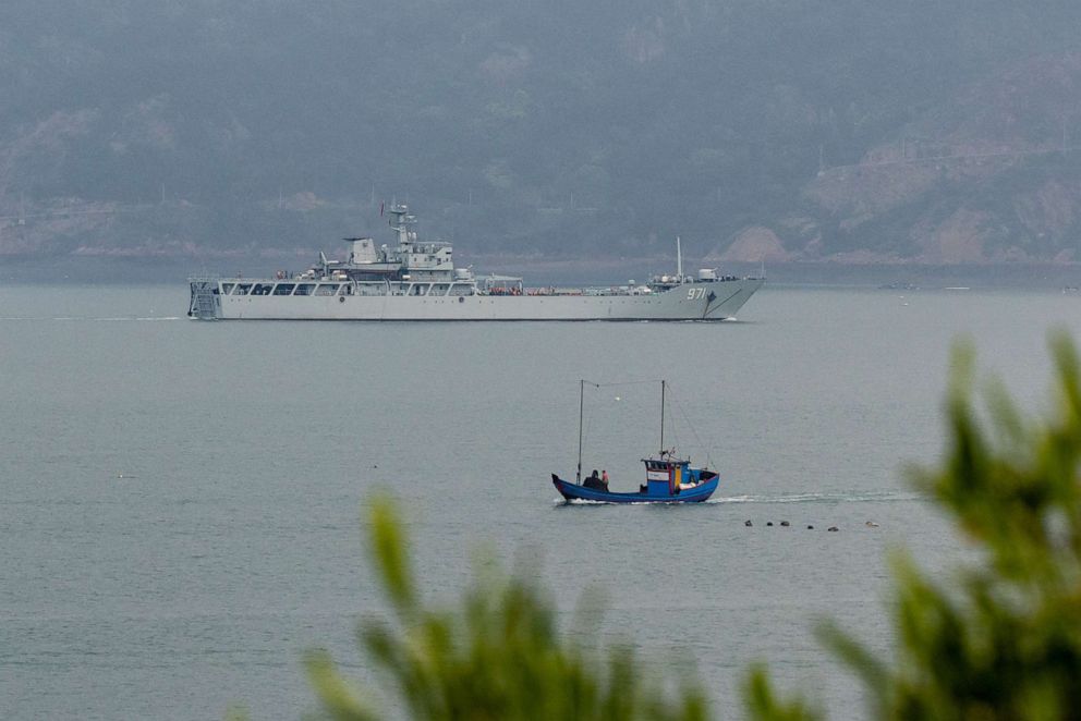 PHOTO: A Chinese warship takes part in a military drill off the Chinese coast near Fuzhou, Fujian Province, across from the Taiwan-controlled Matsu Islands, China, April 11, 2023.