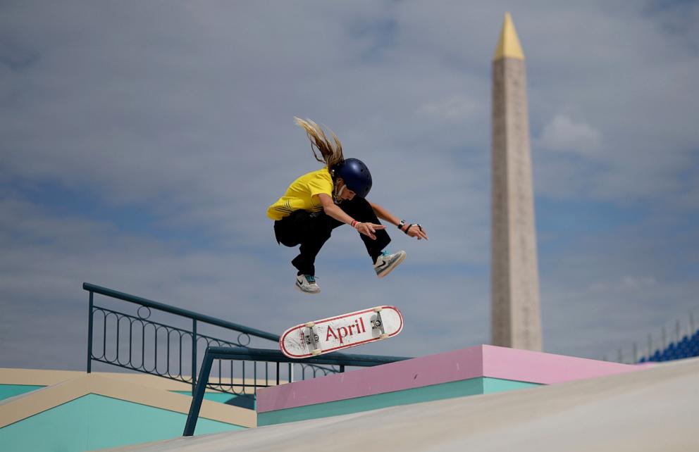 PHOTO: Chloe Covell of Team Australia trains during a Skateboarding Training Session at La Concorde ahead of the Paris 2024 Olympic Games on July 25, 2024 in Paris, France.