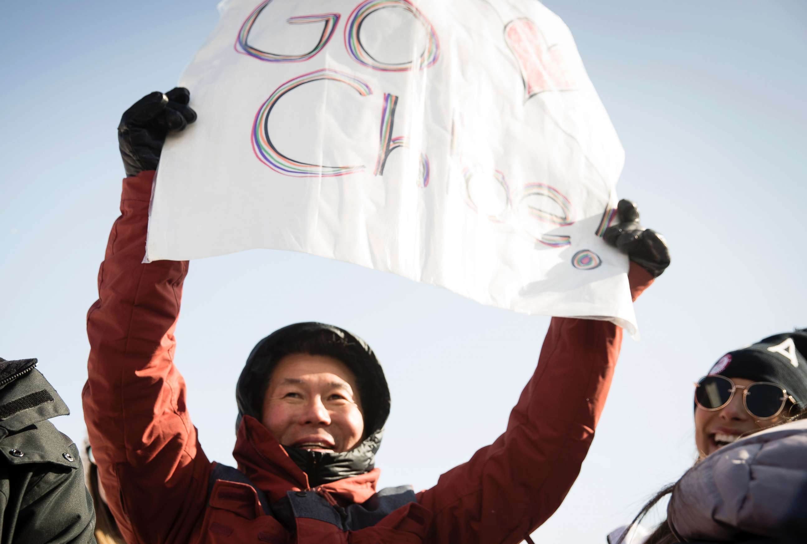 PHOTO: Jong Jin Kim, the father of U.S. snowboarder Chloe Kim, cheering as he watches her compete in the women's halfpipe final, Feb. 13, 2018. 