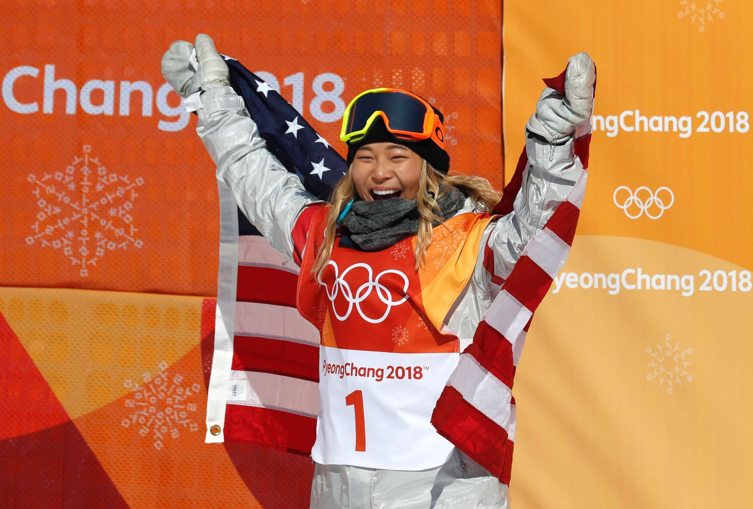 PHOTO: Chloe Kim wins the gold for the women's halfpipe finals snowboarding competition in Phoenix Snow Park during the Pyeongchang 2018 Winter Olympics, Feb. 13, 2018, in Pyeongchang, South Korea. 