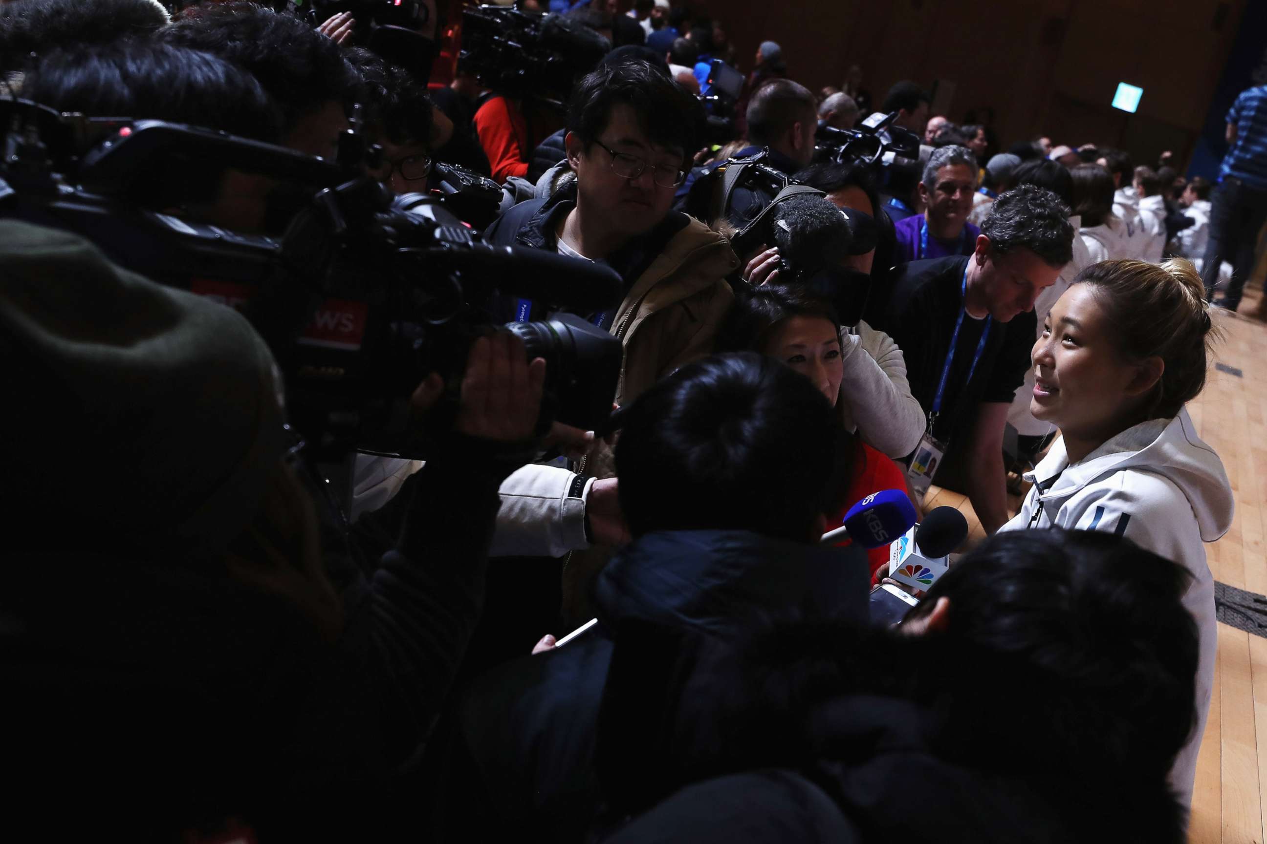 PHOTO: Snowboarder Chloe Kim attends a press conference at the Pyeongchang 2018 Winter Olympic Games, Feb. 8, 2018 in Pyeongchang, South Korea.