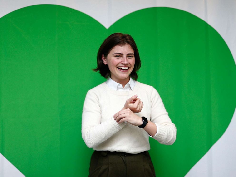 PHOTO: Then-Green Party candidate Chloe Swarbrick laughs during the 2017 Green Party Conference on July 16, 2017, in Auckland, New Zealand.