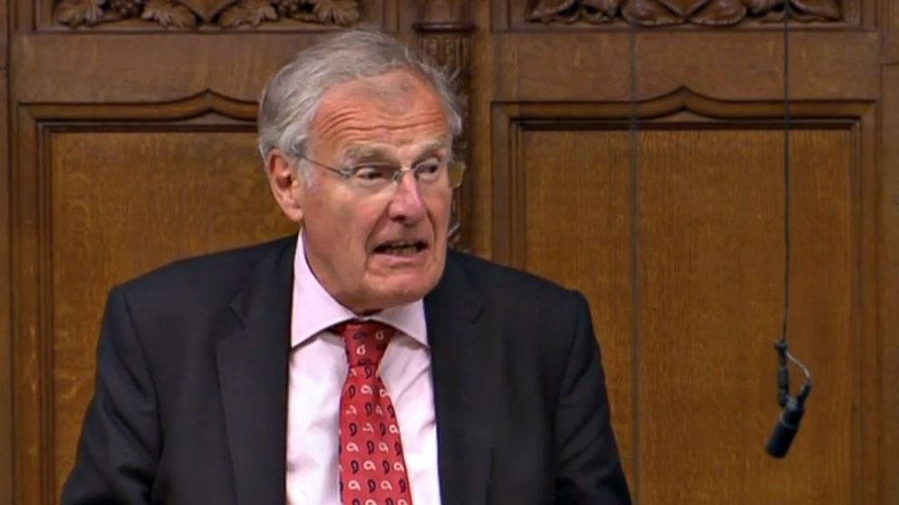 Sir Christopher Chope speaking in the House of Commons in London on June 15, 2018, as Government-backed plans to criminalize upskirting have been derailed after being opposed by the Conservative MP. 
