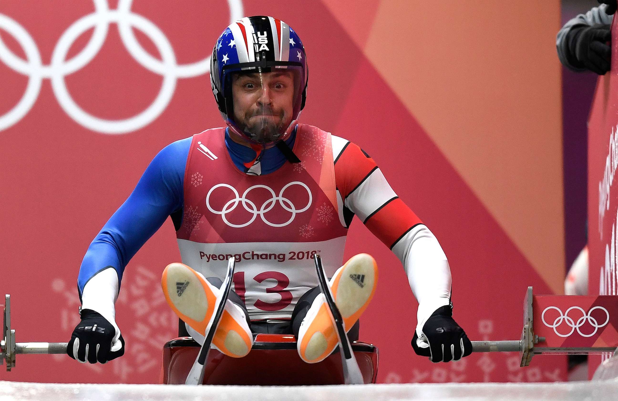 PHOTO: Chris Mazdzer of the U.S. at the start during the men's luge singles competition at the Olympic Sliding Centre during the PyeongChang 2018 Olympic Games, South Korea, Feb. 11, 2018.