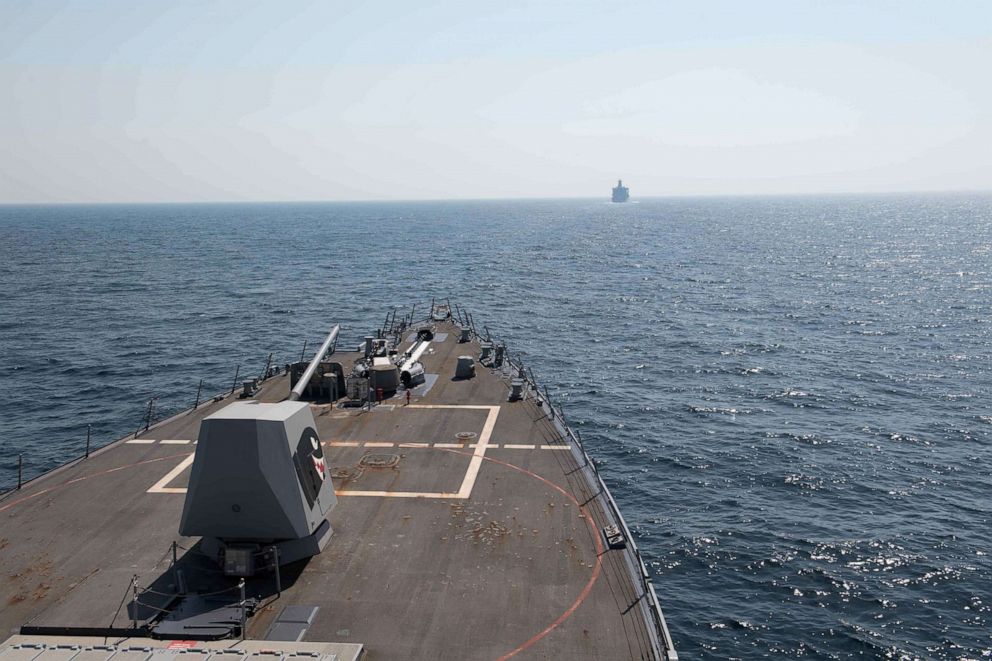 PHOTO: The guided-missile destroyer USS Chung-Hoon sails through the Strait of Hormuz, April 16, 2019.