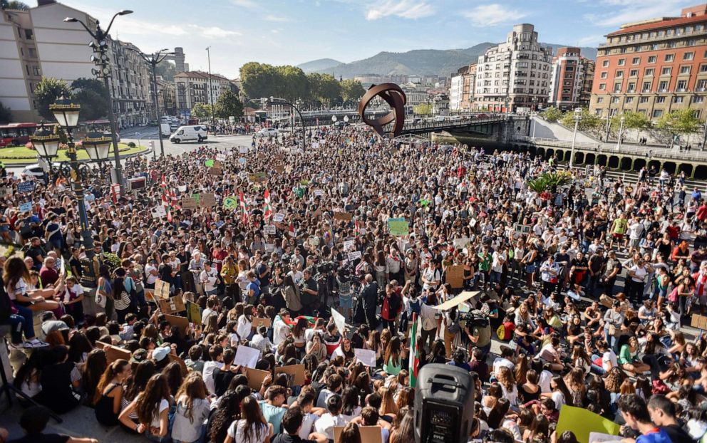 PHOTO: Hundreds of people gather to protest against climate change  politics in Bilbao, Basque Country, Spain, 27 September 2019.