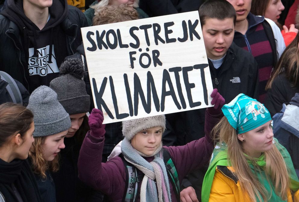 PHOTO: Teenage climate activist Greta Thunberg joins a Fridays for Future climate protest, Feb. 21, 2020, in Hamburg, Germany. 