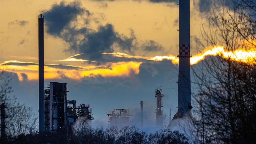PHOTO: Smoke rises from the PCK Schwedt oil refinery in Schwedt, Germany, April 7, 2022.