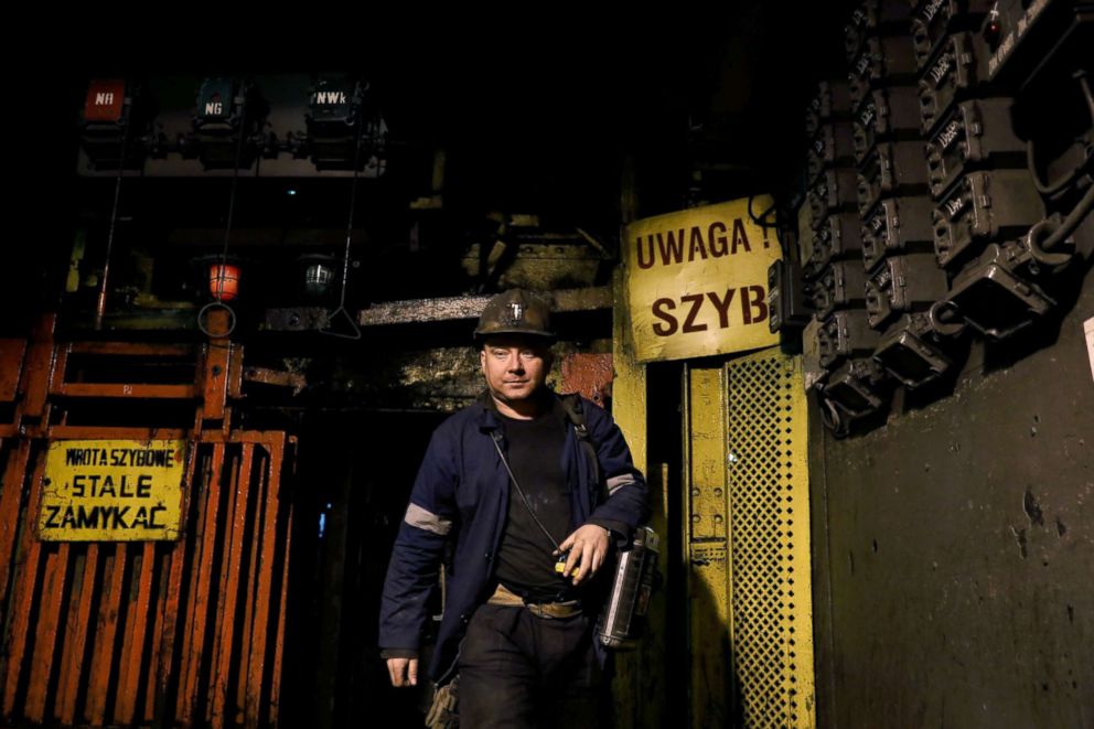 PHOTO: Miner Krzysztof Zawisza, 32, leaves shaft at the Wieczorek mine in Nikiszowiec district in Katowice, Poland, Nov. 26, 2018.