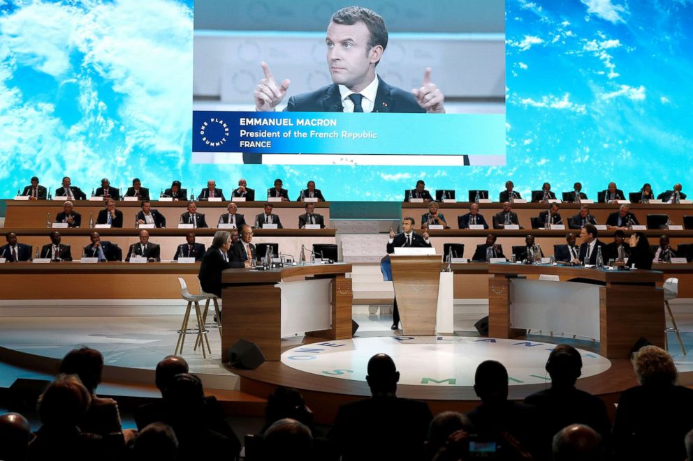 PHOTO: French President Emmanuel Macron hosts 50 world leaders for the One Planet Summit, hoping to jump-start the transition to a greener economy two years after the historic Paris agreement to limit climate change in Paris, Dec. 12, 2017.