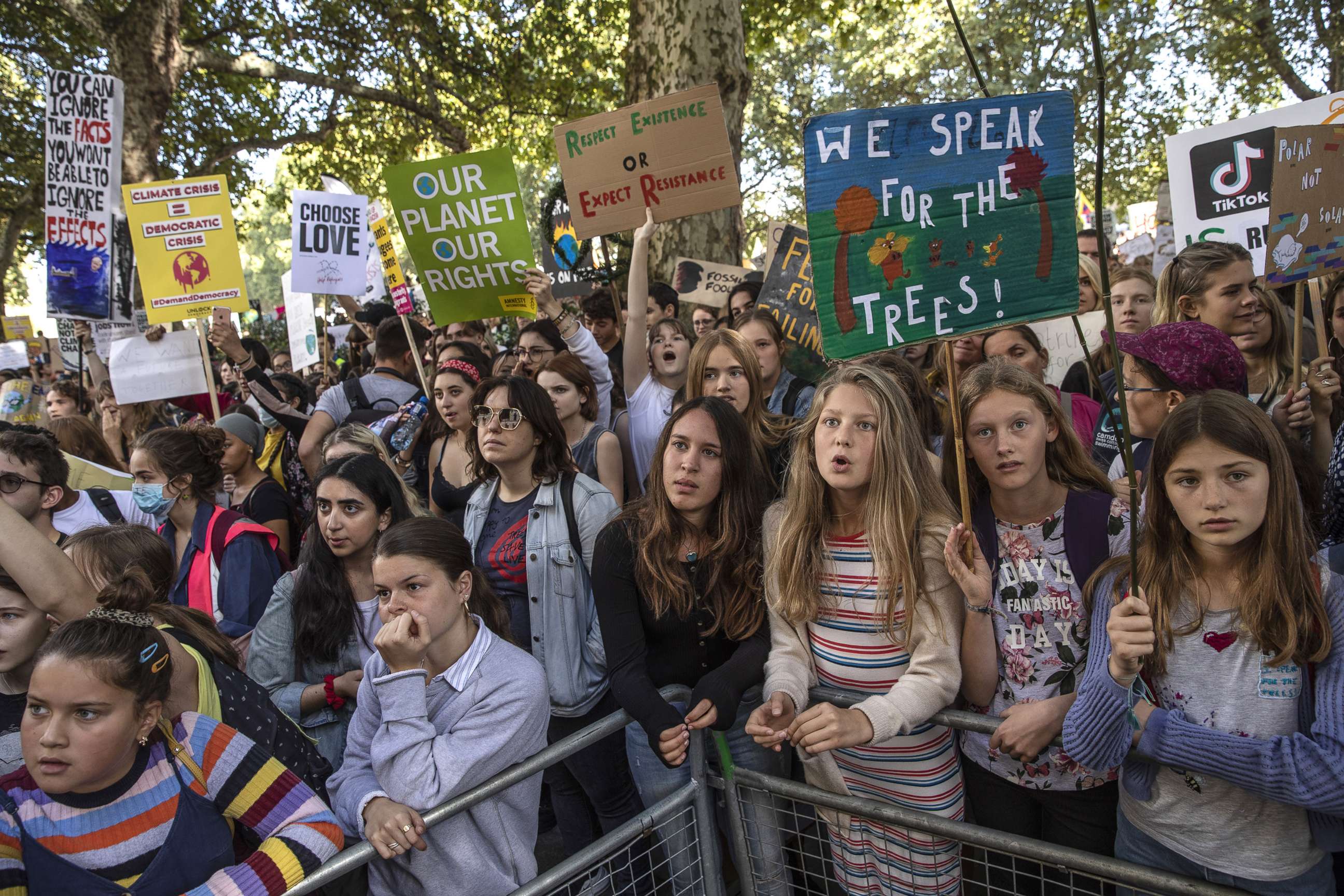 PHOTO: Children listen to speakers as they attend the Global Climate Strike on September 20, 2019, in London.