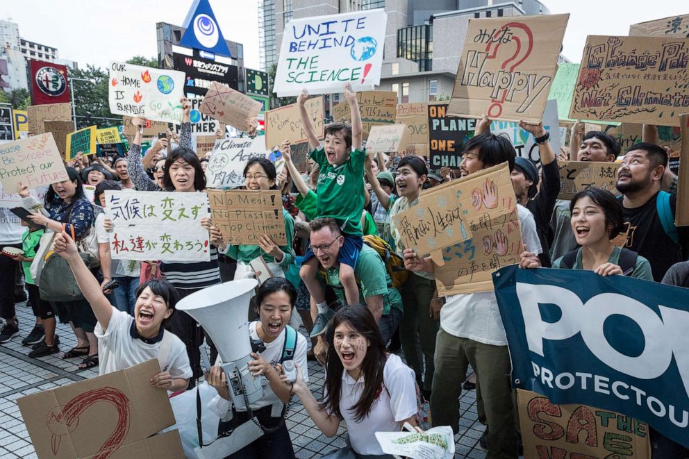 PHOTO: Participants gather at United Nations University prior to Global Climate Strike on September 20, 2019, in Tokyo, Japan.