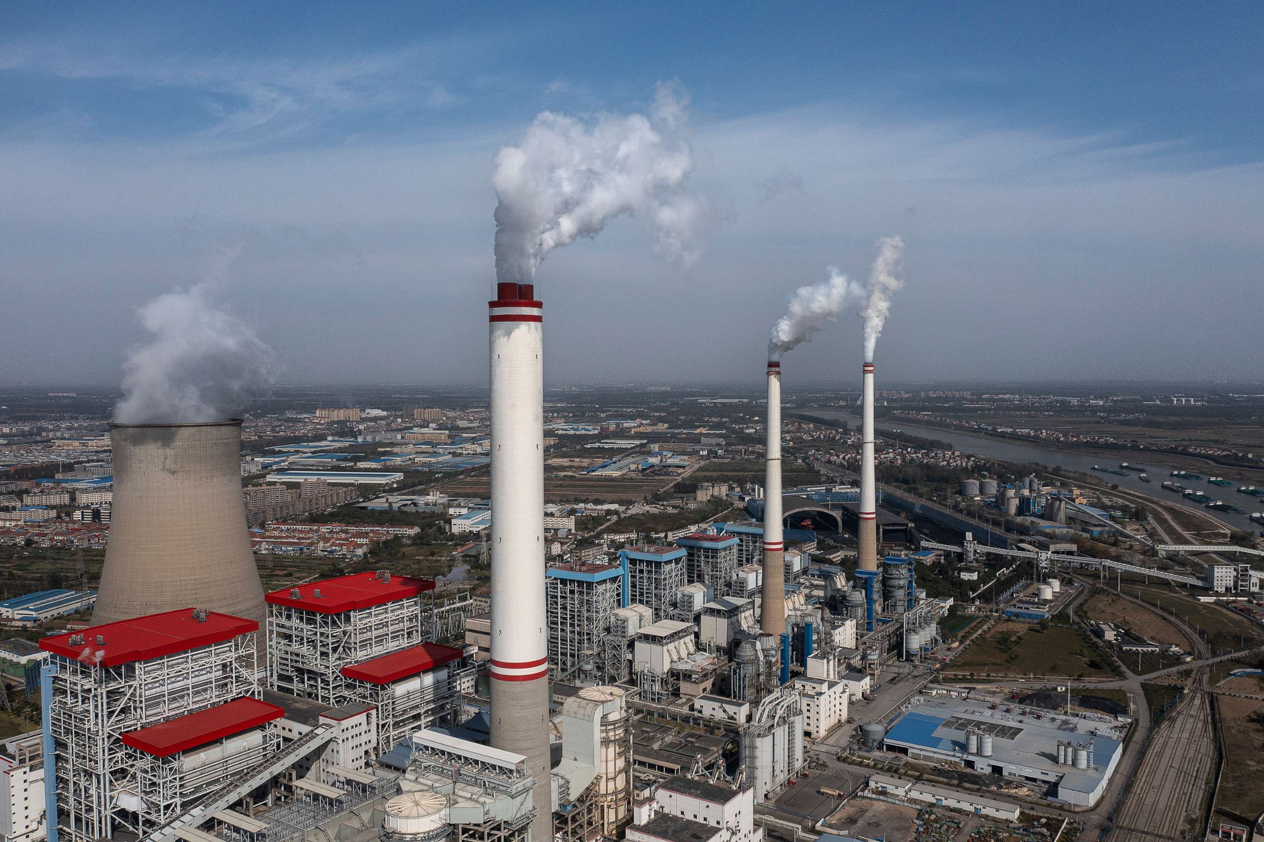 PHOTO: An aerial view of the coal fired power plant on Nov. 11, 2021 in Hanchuan, Hubei province, China.