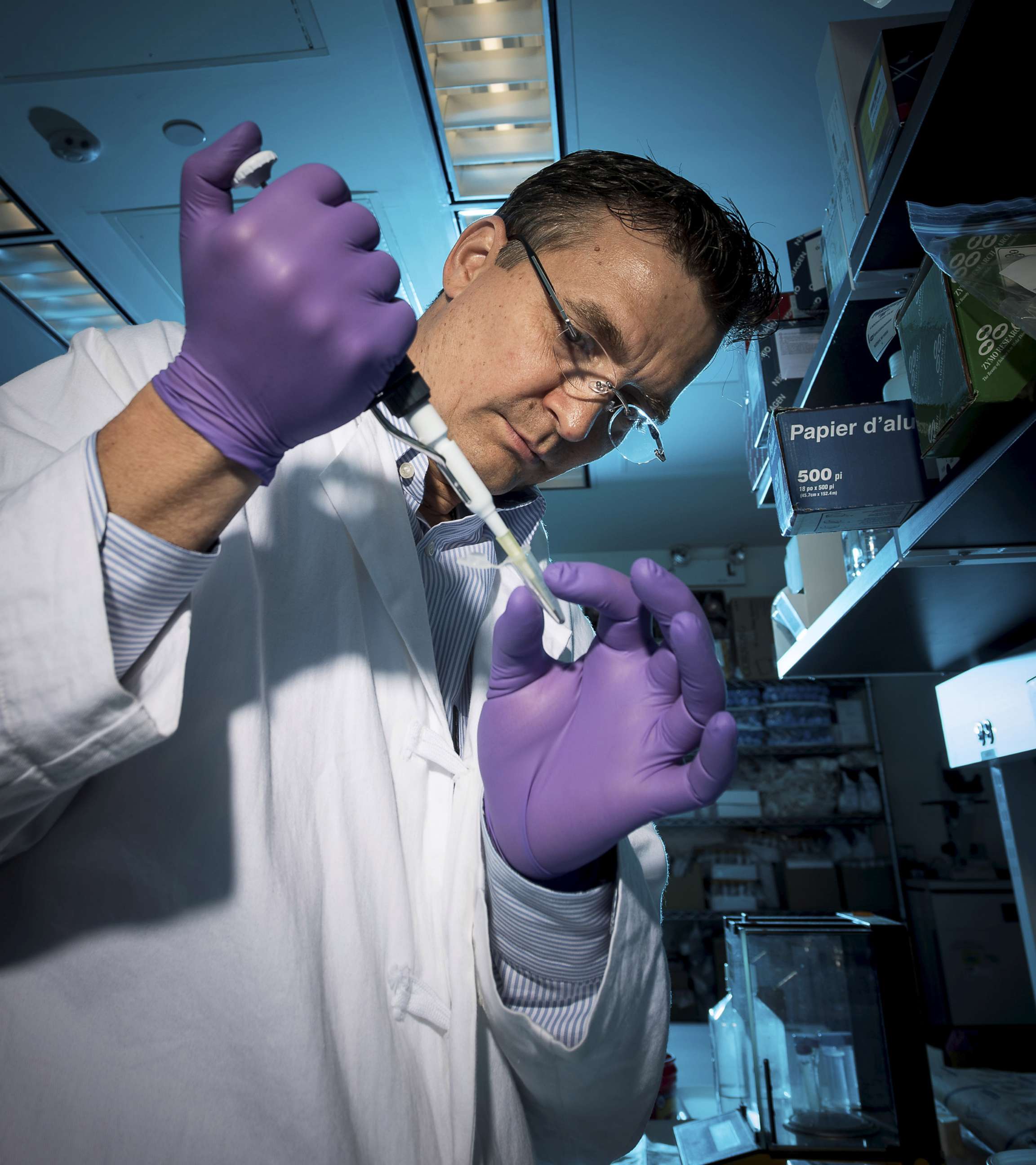 PHOTO: Codagenix president and chief scientific officer Steffen Mueller is pictured working in their Farmingdale, New York facility, Nov. 2, 2016. 