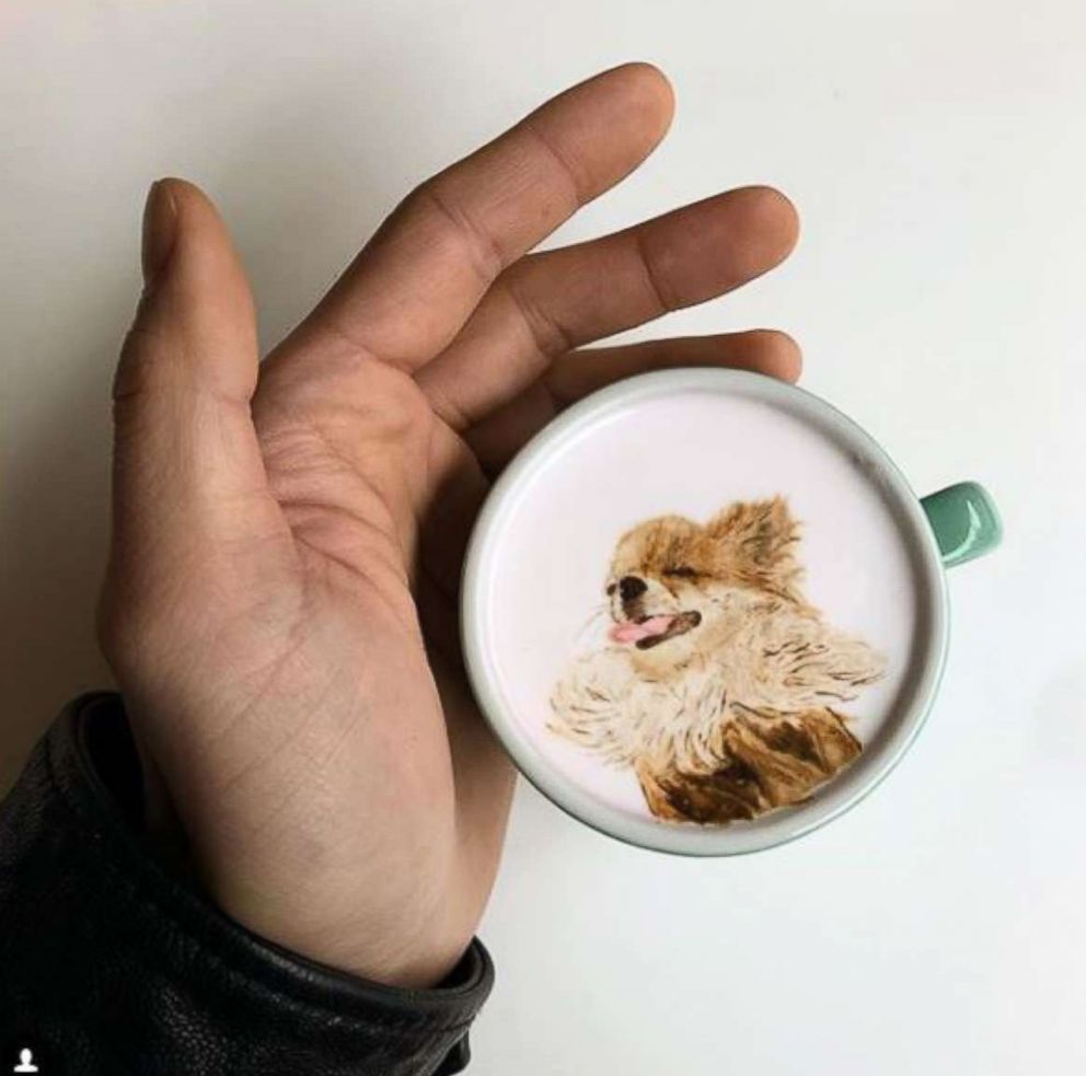 PHOTO: South Korean barista Lee Kang Bin creates "cream art" in lattes.
